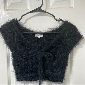 COTTON CANDY LA Fuzzy Crop Sweater Top Black Small